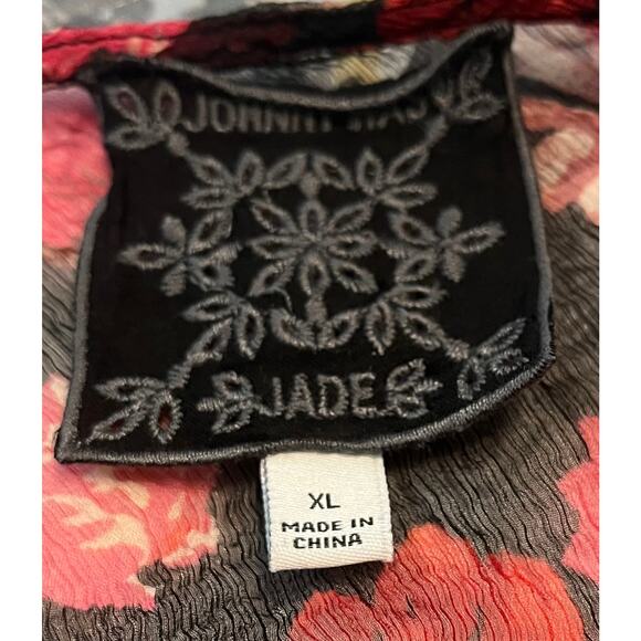 JOHNNY WAS JADE SILK V-NECK MAXI FIT & FLARE WAIST DRESS, WOMENS-XL-BLACK/FLORAL - Picture 11 of 12